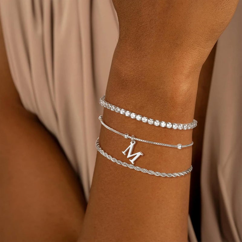 JIAOGE Valentines Day Gifts for Her Kids - Dainty Gold Bracelets for Women Personalized Gold/Silver Initial Bracelet Stack Stackable Rope Box Chain Tennis Bracelets for Girls Jewelry Set - Image 4